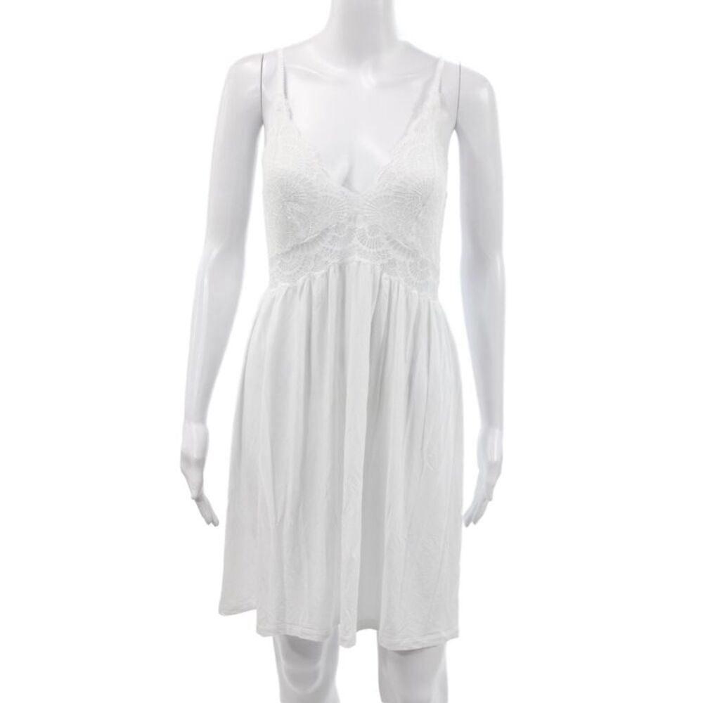 Eberjey Womens Lace Trim Sleeveless V-Neck Sleep Dress White Size M